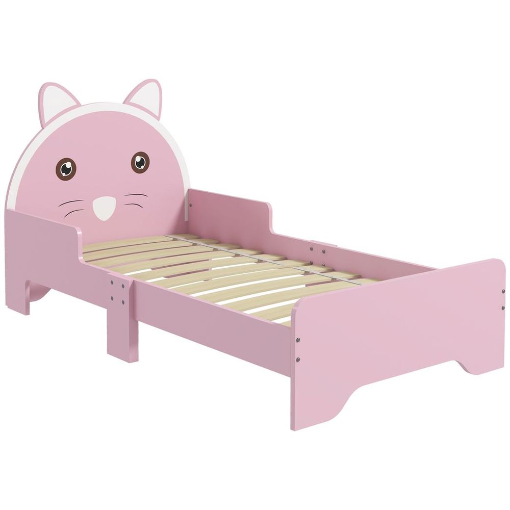 ZONEKIZ Toddler Bed Frame with Cat Design & Guardrails | Pink | 3–6 Years