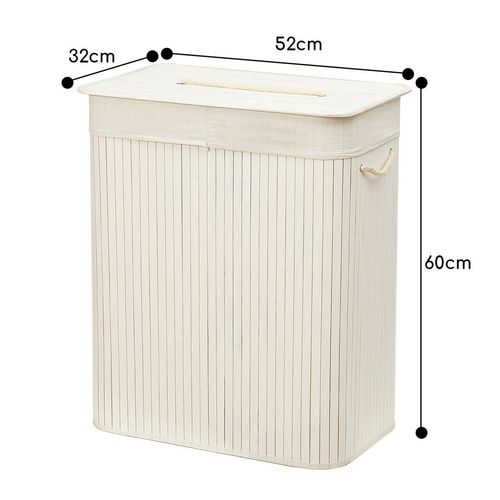 Rectangular Bamboo Laundry Basket-White with Divider