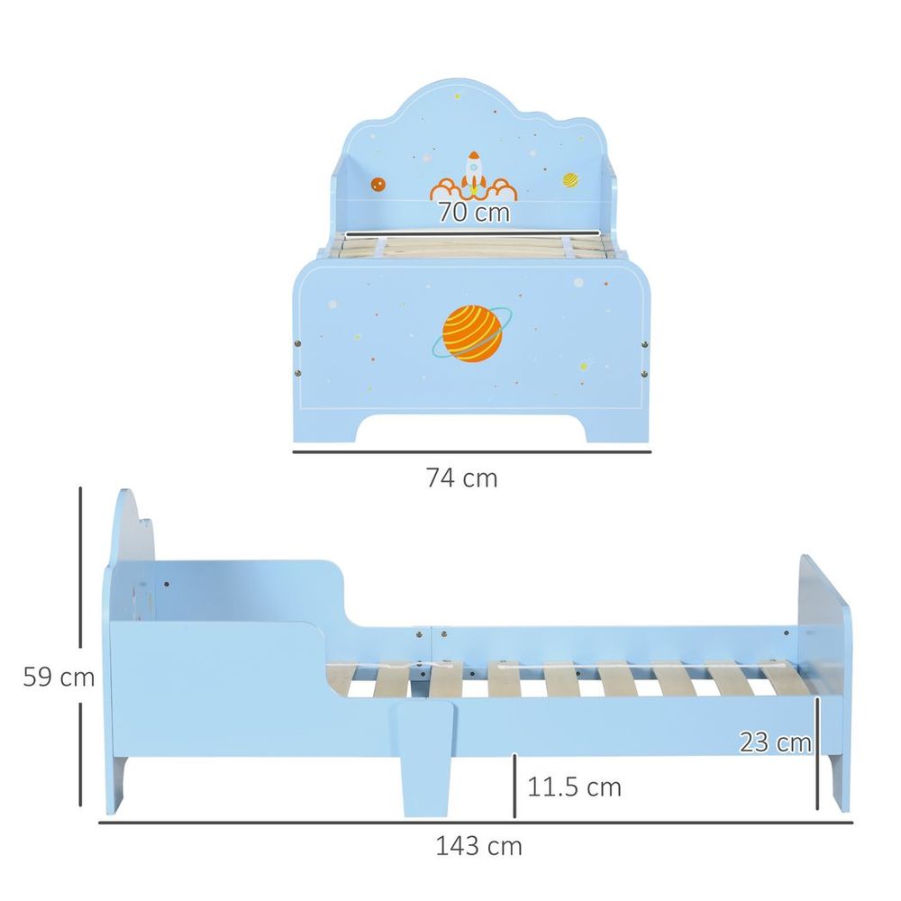 ZONEKIZ Toddler Bed with Space-Themed Patterns | Ages 3–6 | Boys & Girls