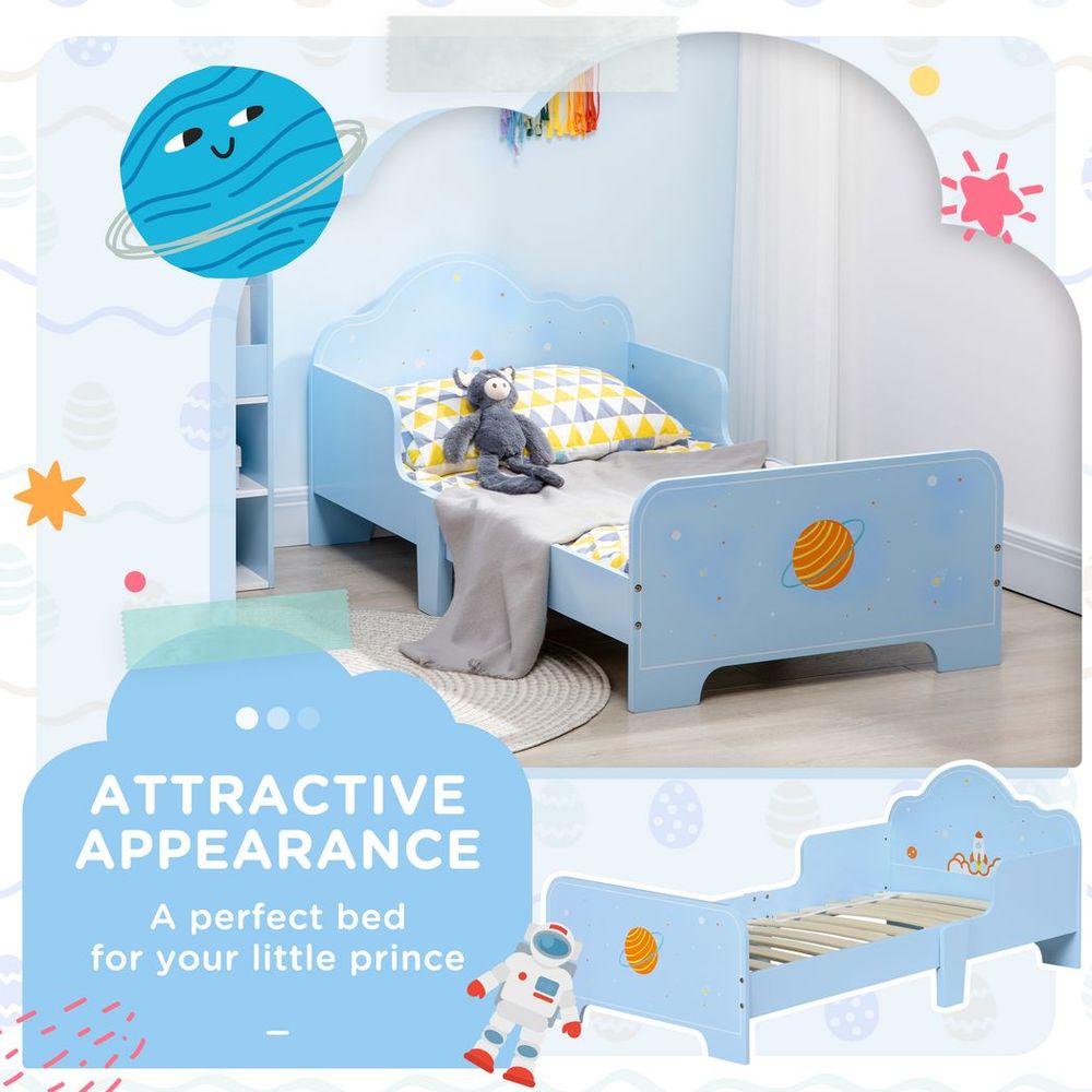 ZONEKIZ Toddler Bed with Space-Themed Patterns | Ages 3–6 | Boys & Girls