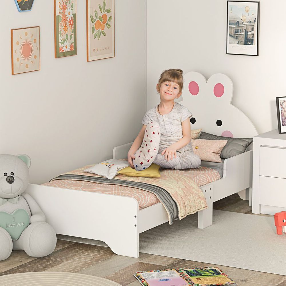 ZONEKIZ Toddler Bed with Rabbit Design | Kids Bed Frame | White | Ages 3–6