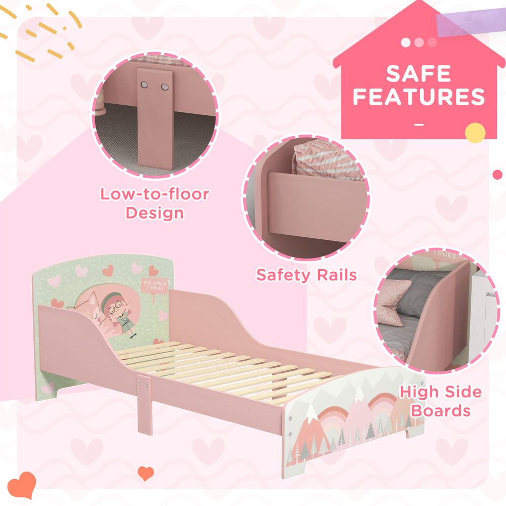 ZONEKIZ Toddler Bed Frame | Kids Bed for Ages 3–6 | Pink | 140 x 70cm Mattress Compatible