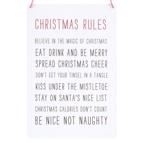30cm Christmas Rules Metal Hanging Sign