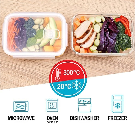 Igluu Glass Meal Prep Containers with Steam Vent Lids | 840ml | 5 Pack + Bonus Lid