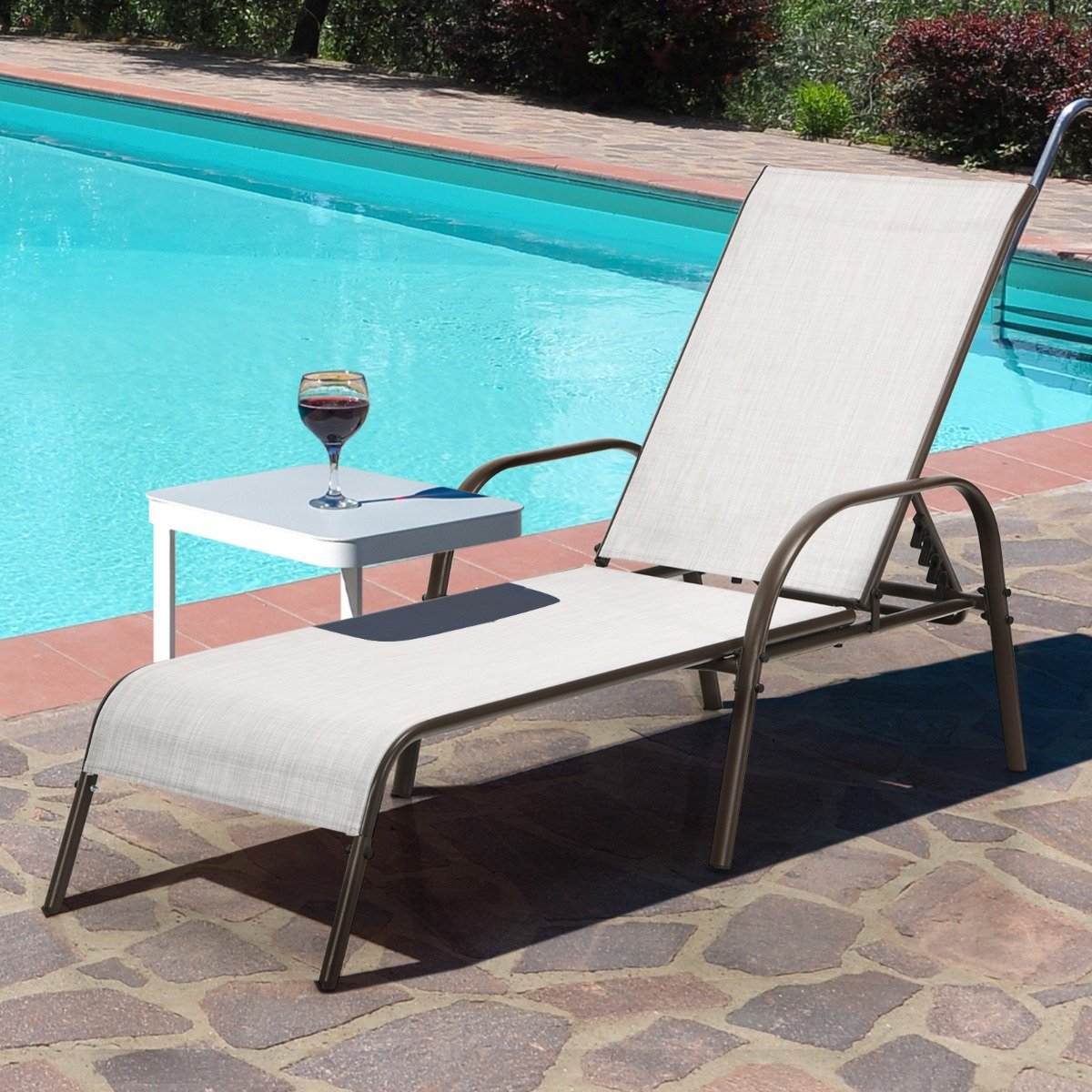 Versatile Chaise Lounge Chair with 5 Adjustable Positions Iron Construction-Black