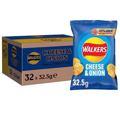 Walkers Cheese & Onion Crisps 32.5g – Box of 32 Packs