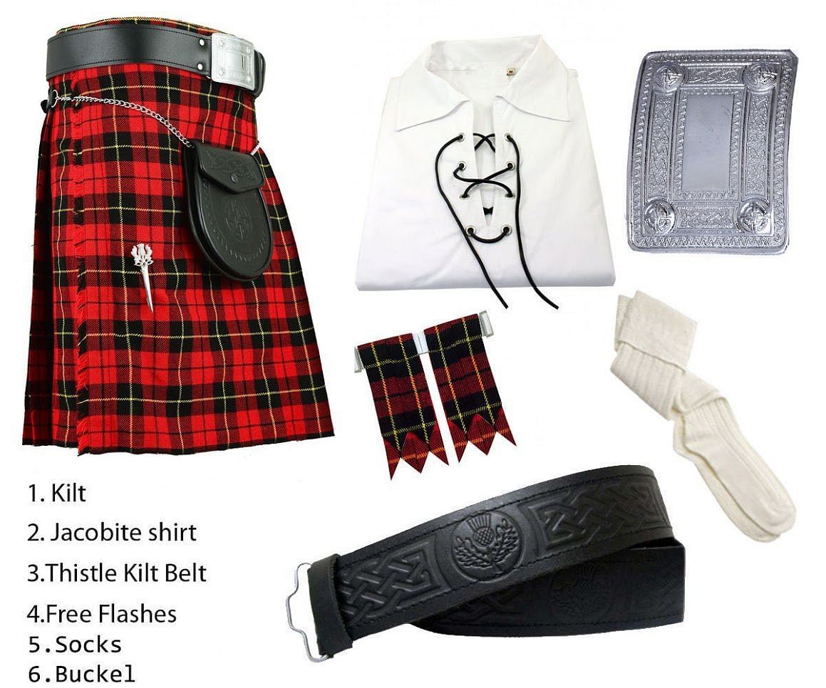 Wallace Scottish Men's Traditional Highland Dress Tartan Kilt Outfit 9 Pieces