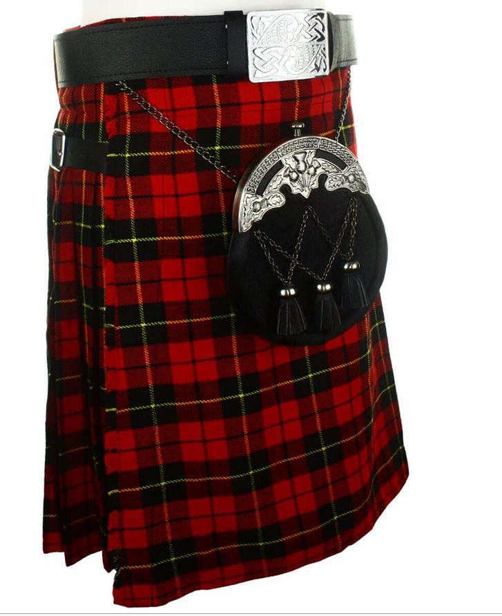 Wallace Tartan Traditional Scottish Men's Kilt Outfit , Buckle, Belt, Antique Thistle Sporran Set
