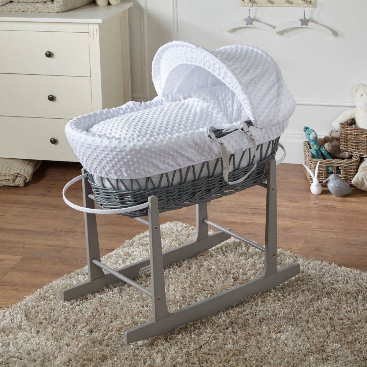 Wicker Baby Moses Basket with Stand & Bedding Set