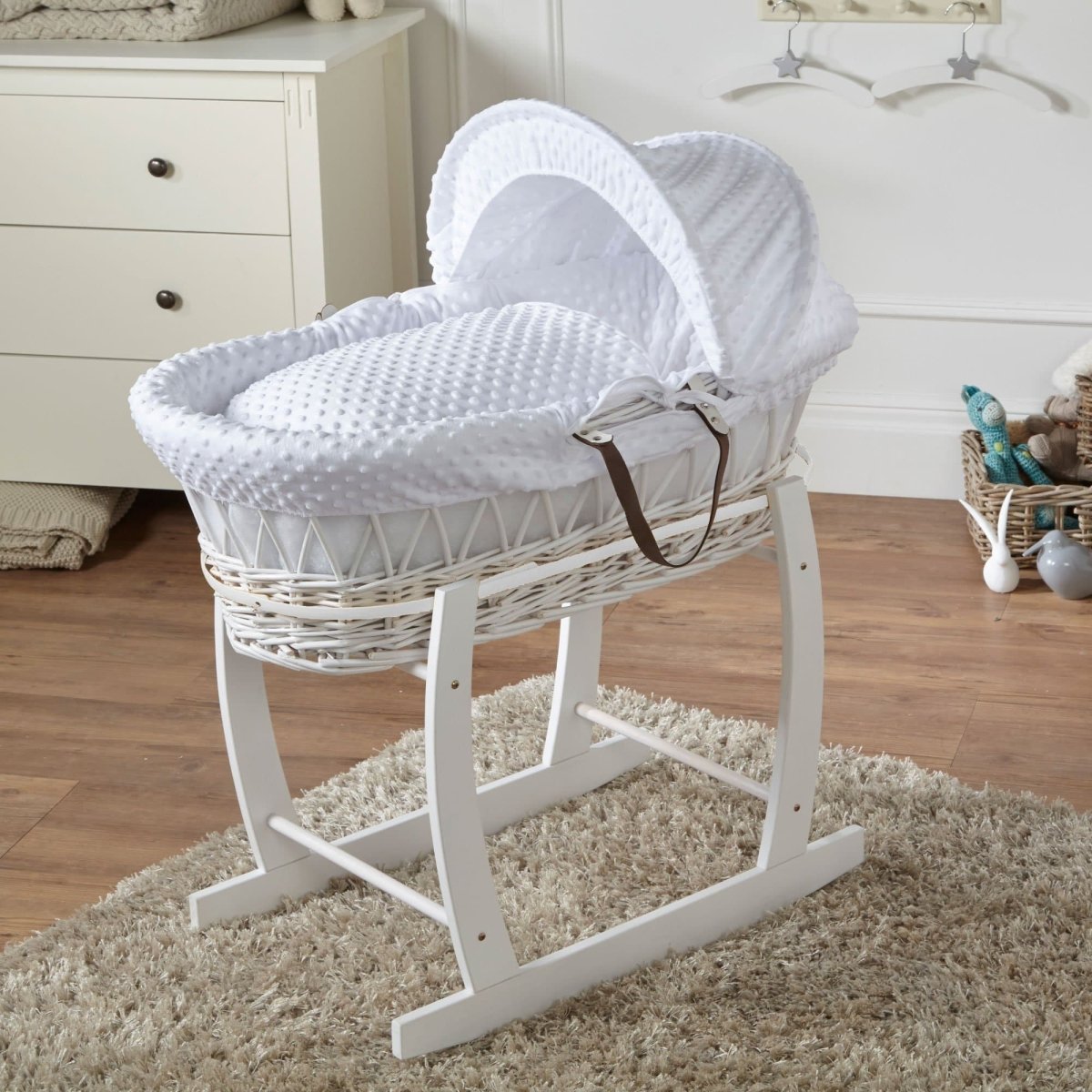 Wicker Baby Moses Basket with Stand & Bedding Set