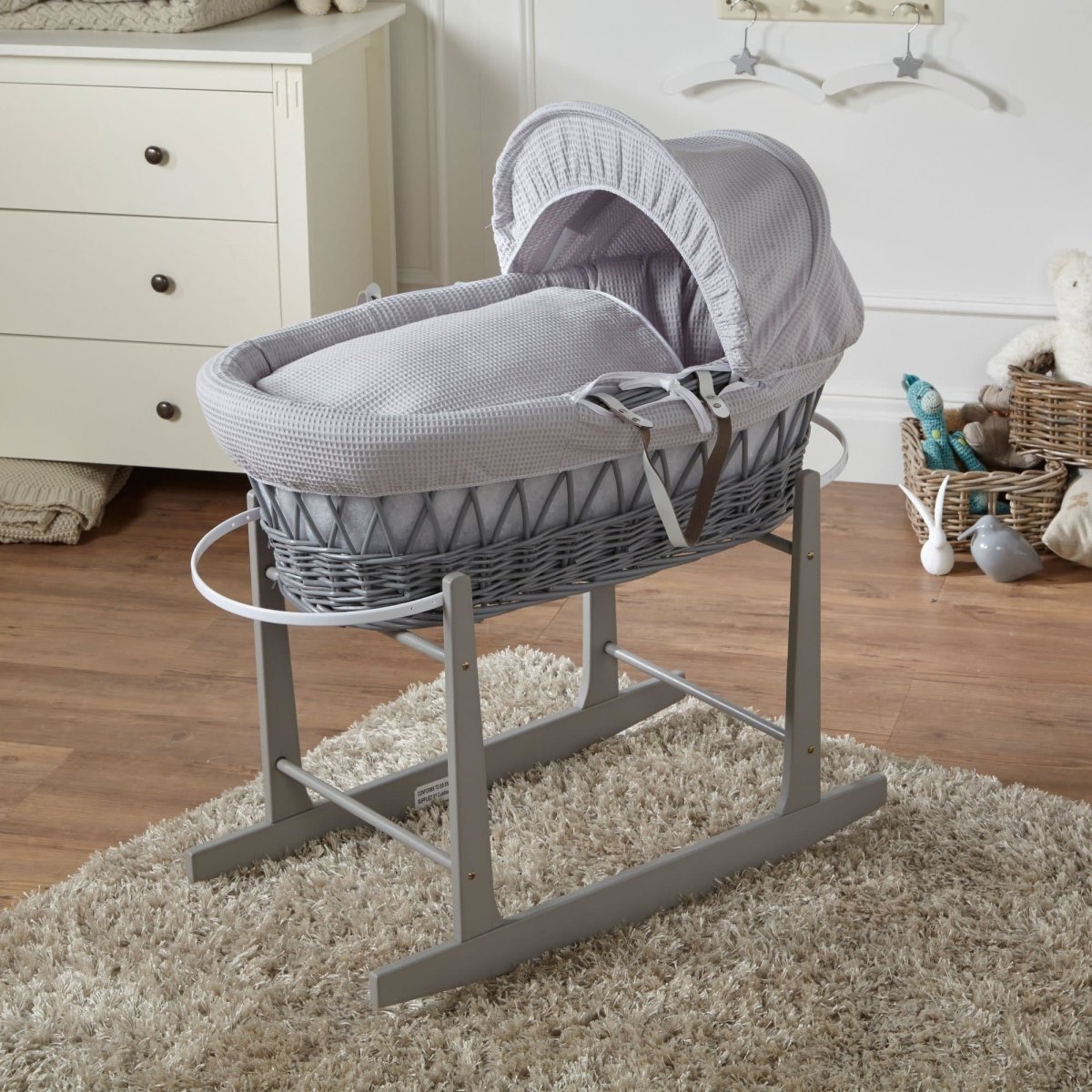 Wicker Baby Moses Basket with Stand & Bedding Set