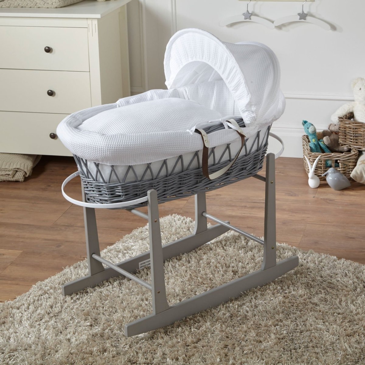 Wicker Baby Moses Basket with Stand & Bedding Set