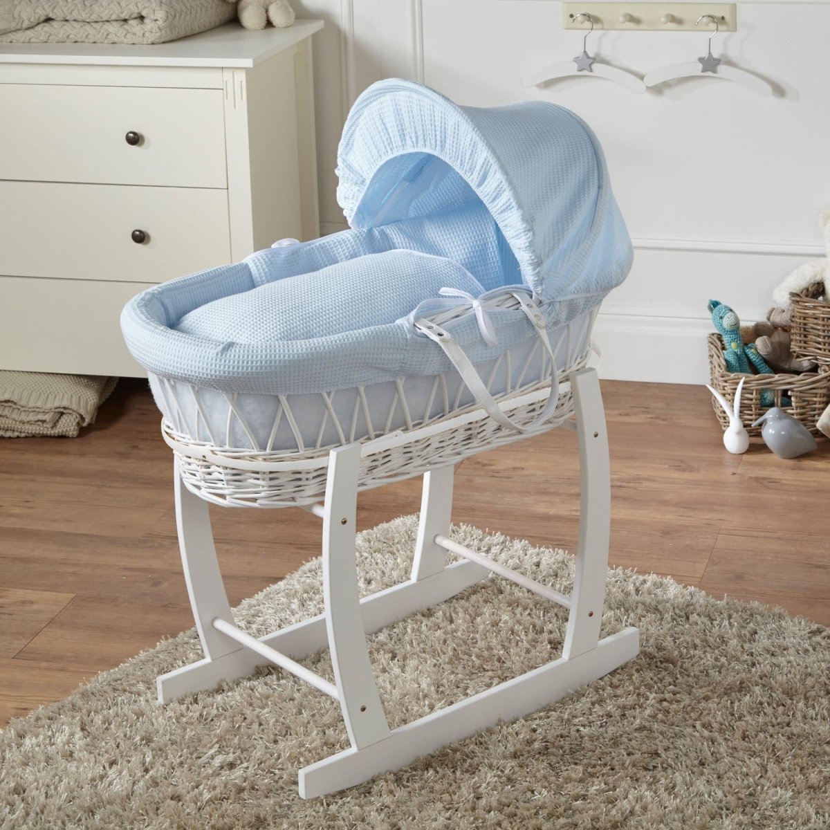 Wicker Baby Moses Basket with Stand & Bedding Set