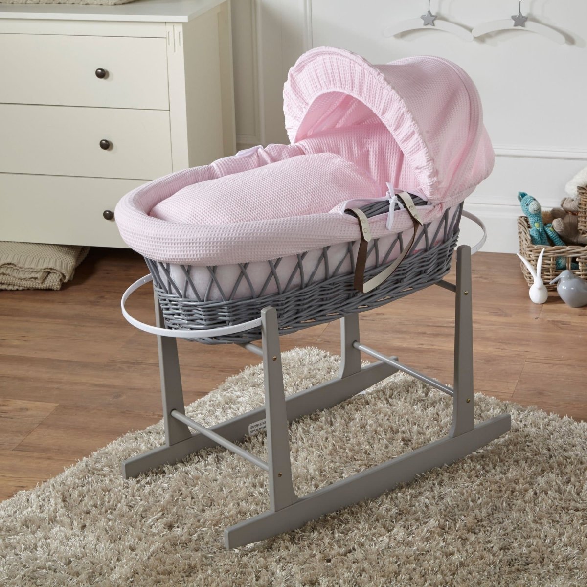 Wicker Baby Moses Basket with Stand & Bedding Set