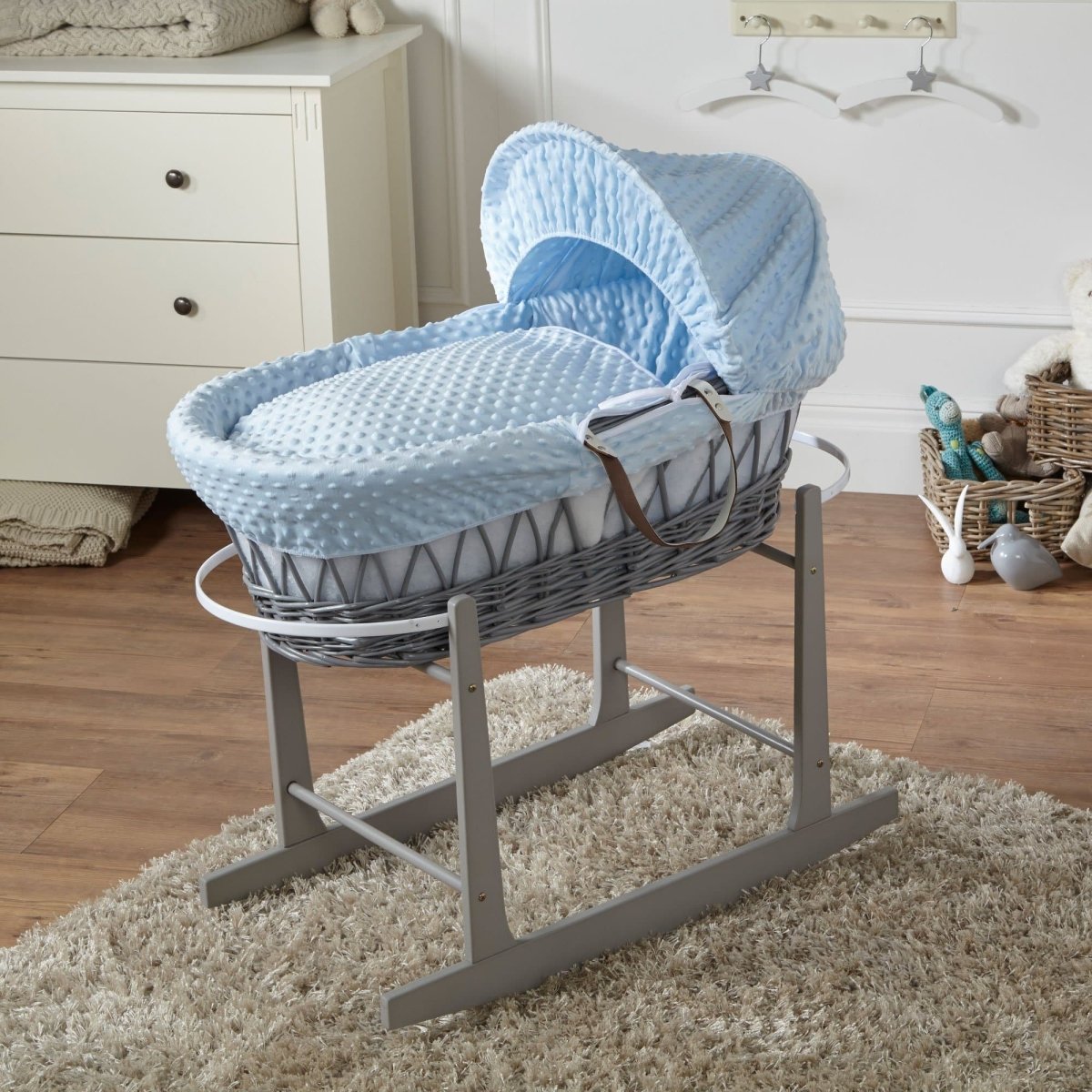 Wicker Baby Moses Basket with Stand & Bedding Set