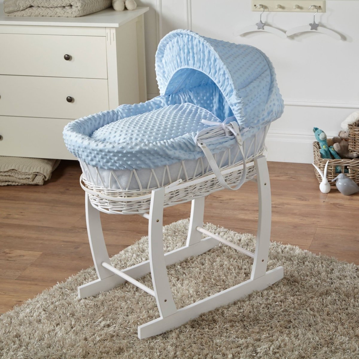 Wicker Baby Moses Basket with Stand & Bedding Set