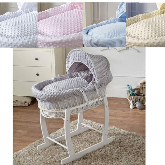 Wicker Baby Moses Basket with Stand & Bedding Set