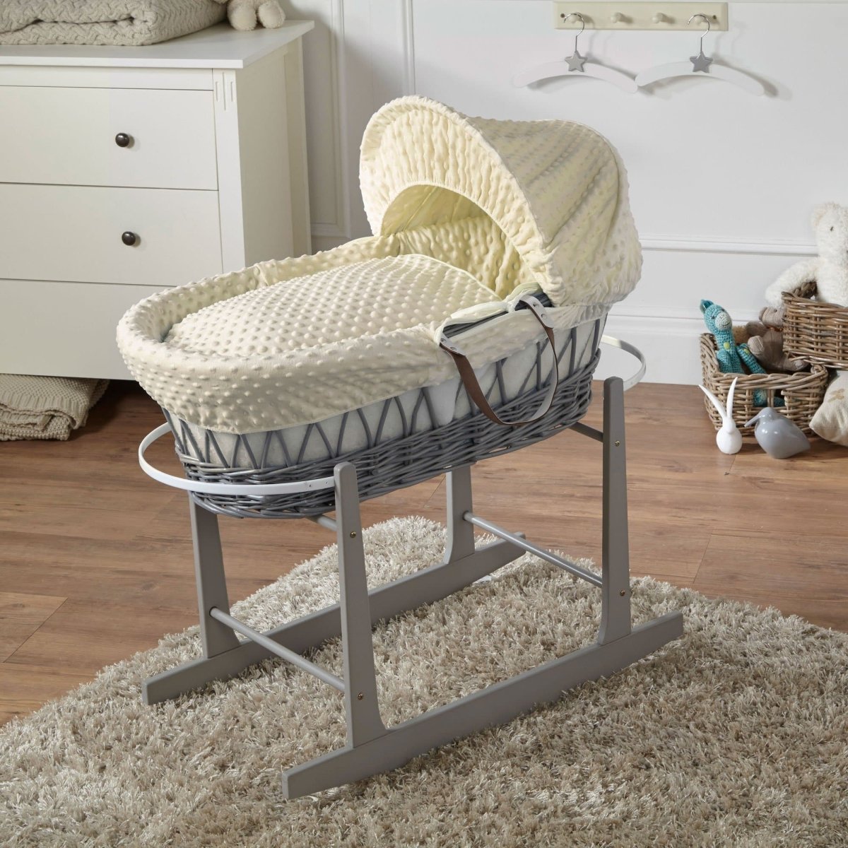 Wicker Baby Moses Basket with Stand & Bedding Set