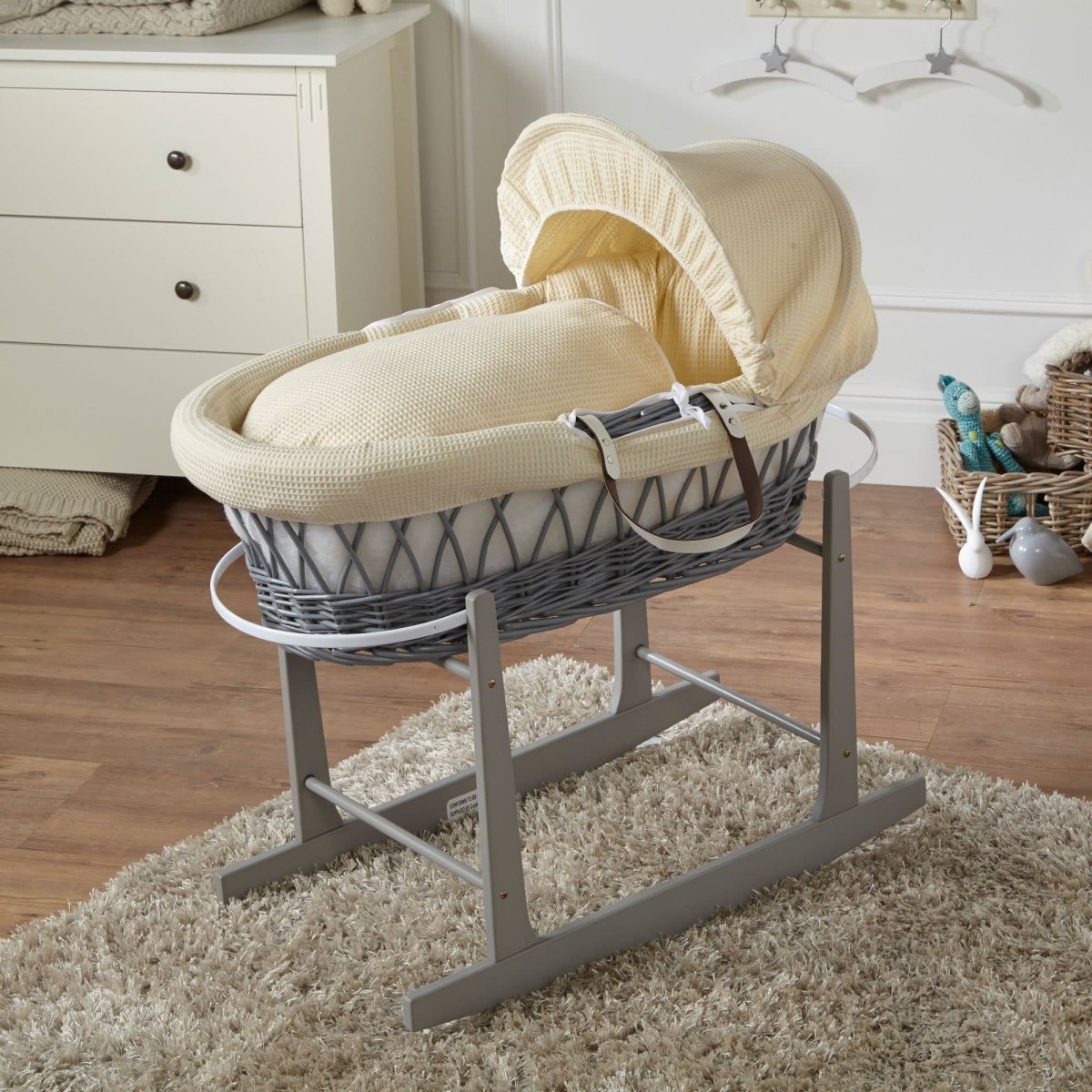 Wicker Baby Moses Basket with Stand & Bedding Set