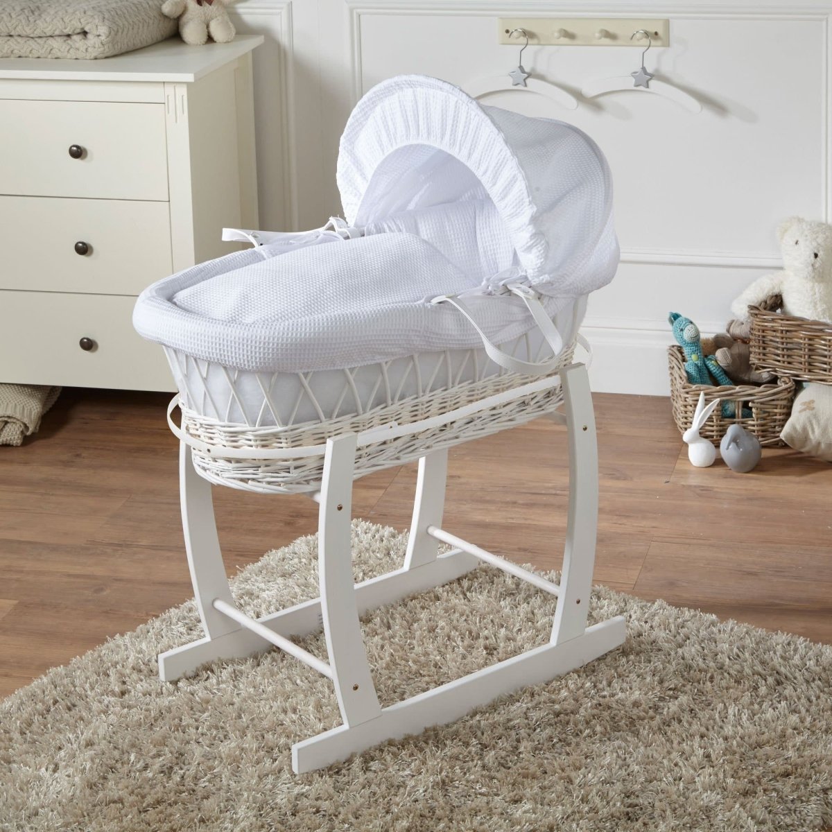 Wicker Baby Moses Basket with Stand & Bedding Set