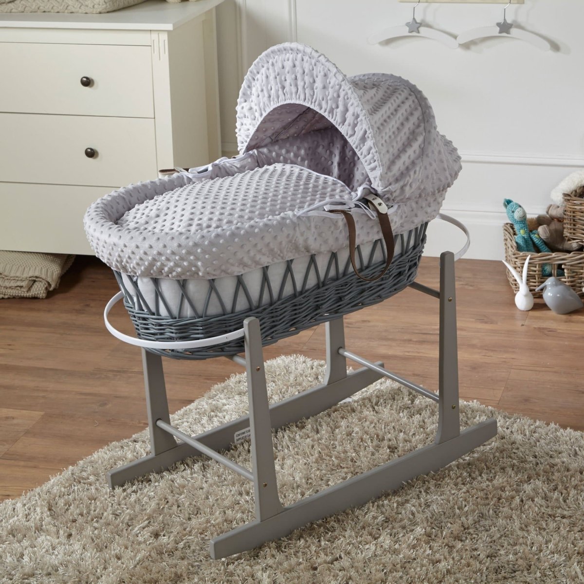 Wicker Baby Moses Basket with Stand & Bedding Set