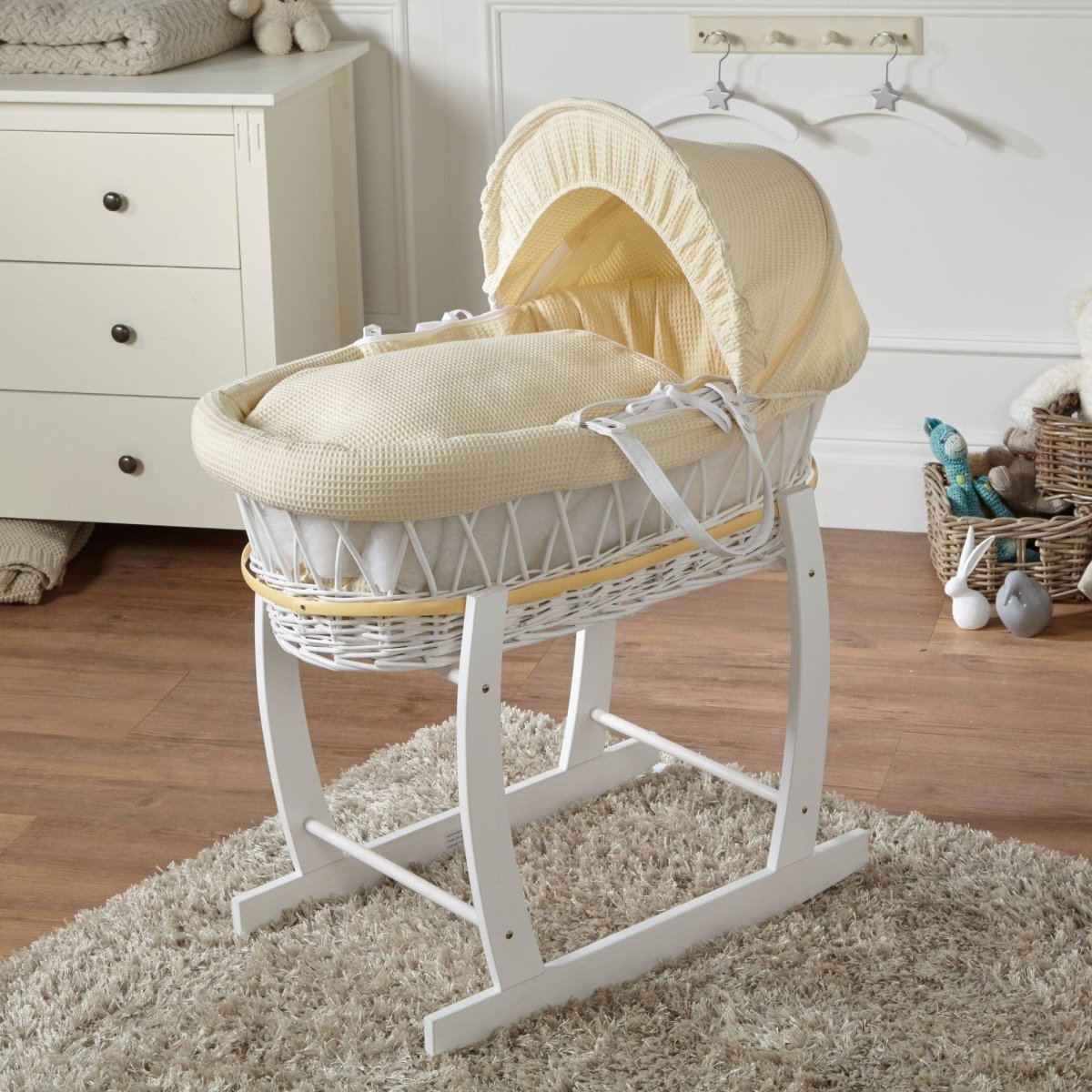 Wicker Baby Moses Basket with Stand & Bedding Set