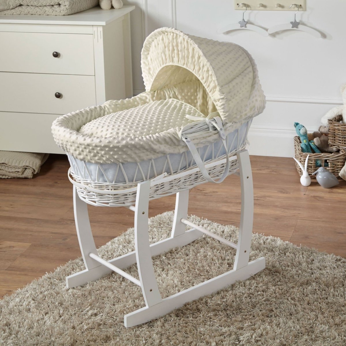 Wicker Baby Moses Basket with Stand & Bedding Set