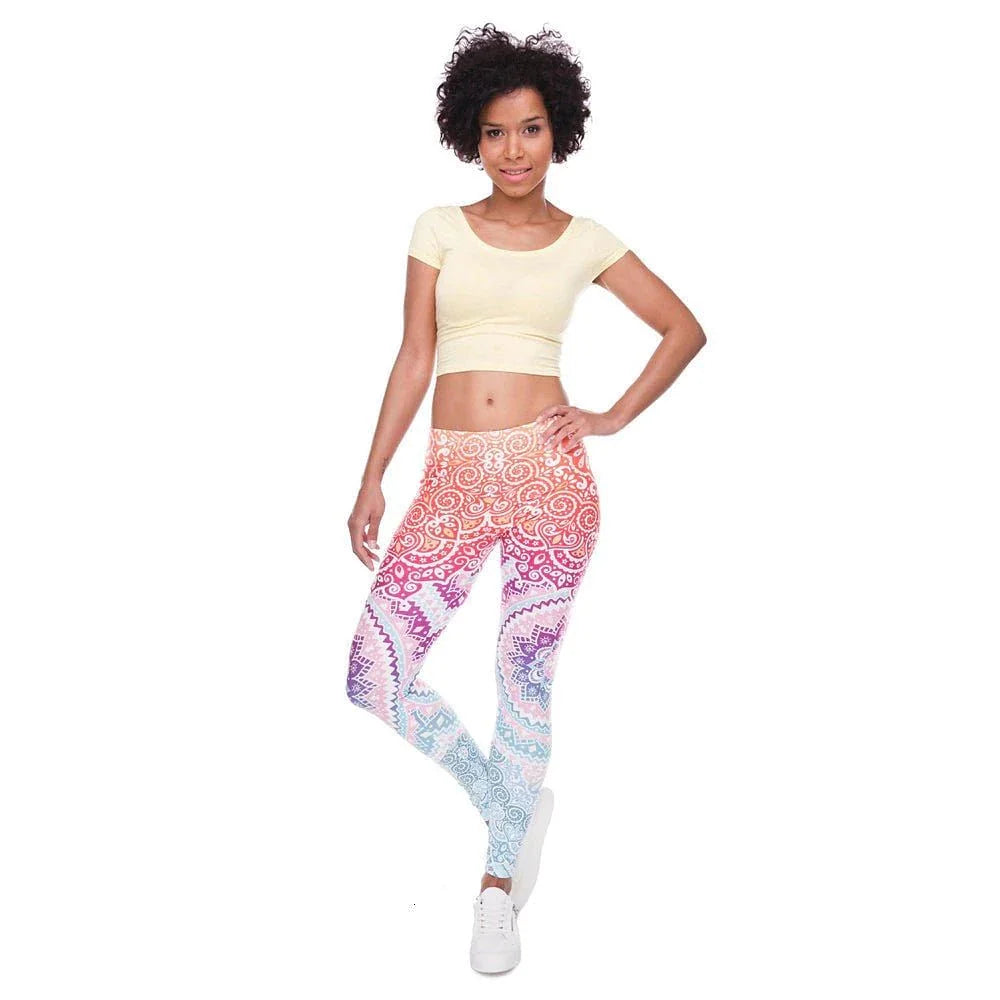Women Fashion Legging Aztec Round Ombre Printing leggins Slim High Waist Leggings Woman Pants