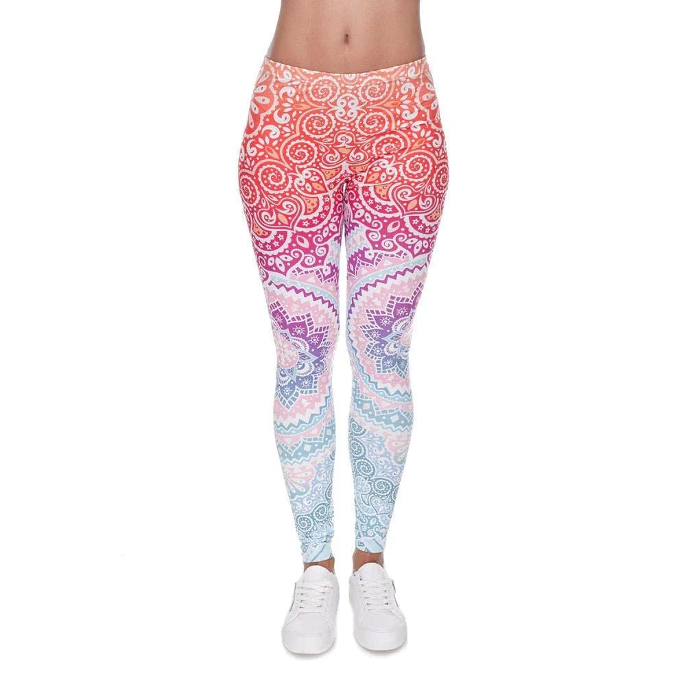 Women Fashion Legging Aztec Round Ombre Printing leggins Slim High Waist Leggings Woman Pants