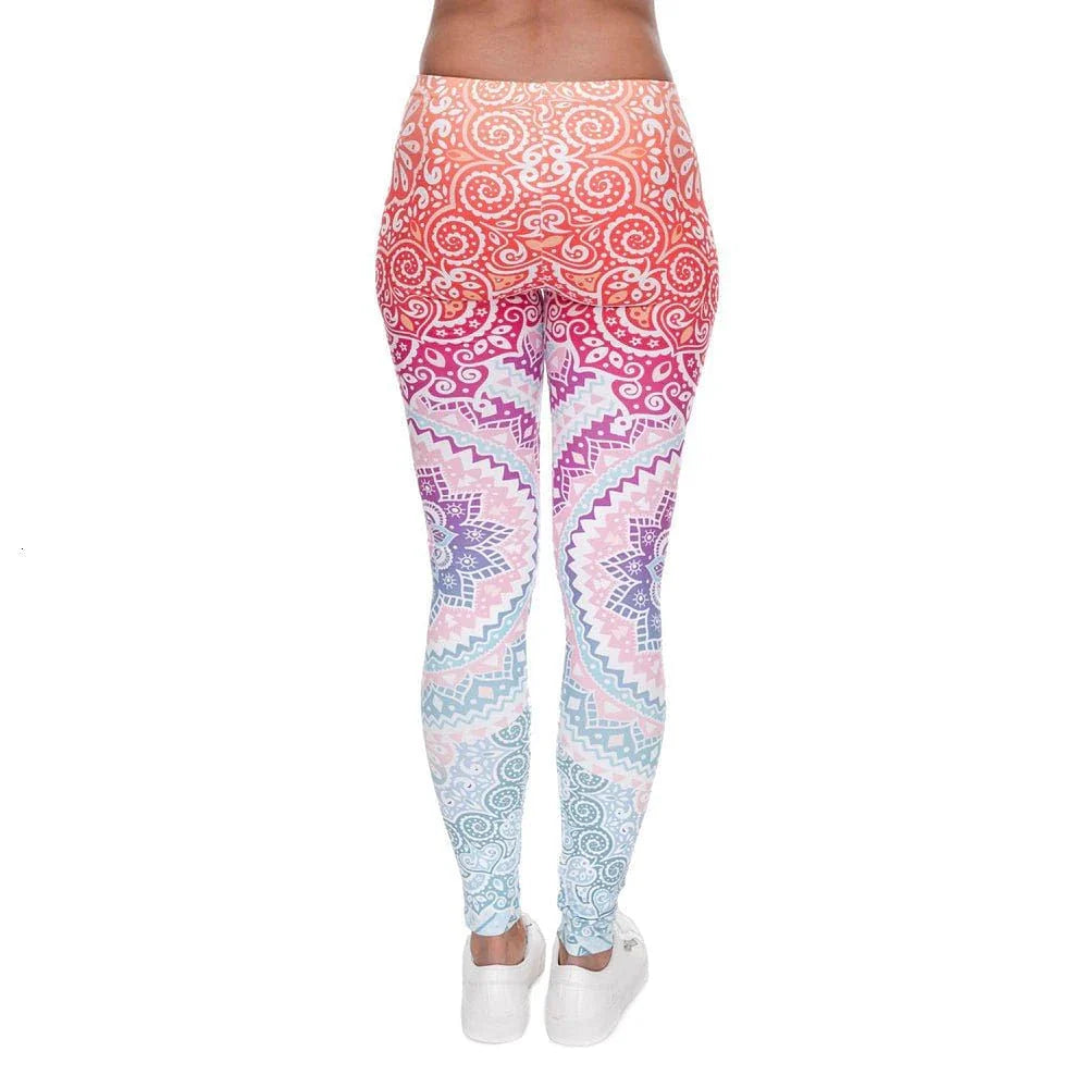 Women Fashion Legging Aztec Round Ombre Printing leggins Slim High Waist Leggings Woman Pants
