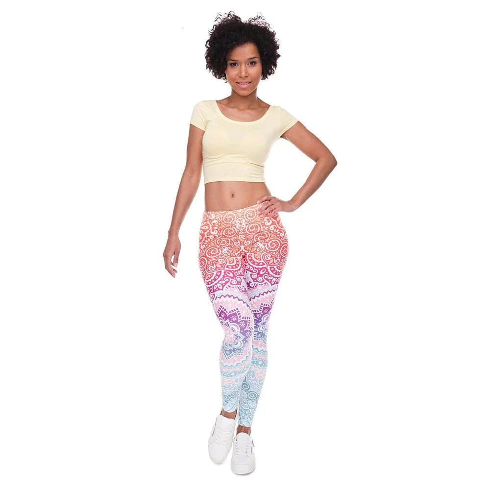 Women Fashion Legging Aztec Round Ombre Printing leggins Slim High Waist Leggings Woman Pants