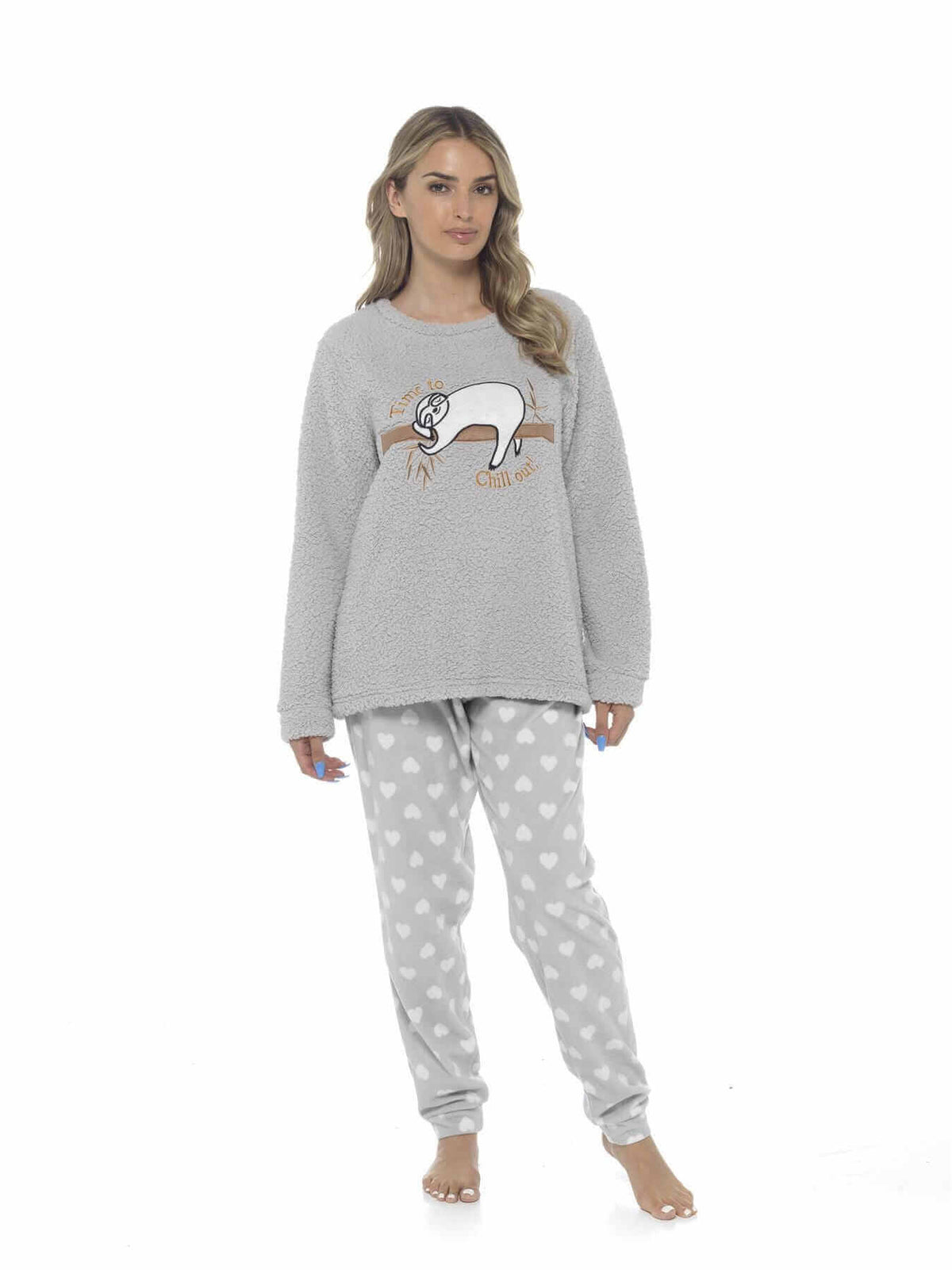 Daisy Dreamer Women's Sloth Teddy Fleece Pyjama Set Super Soft Warm Loungewear Cosy Winter