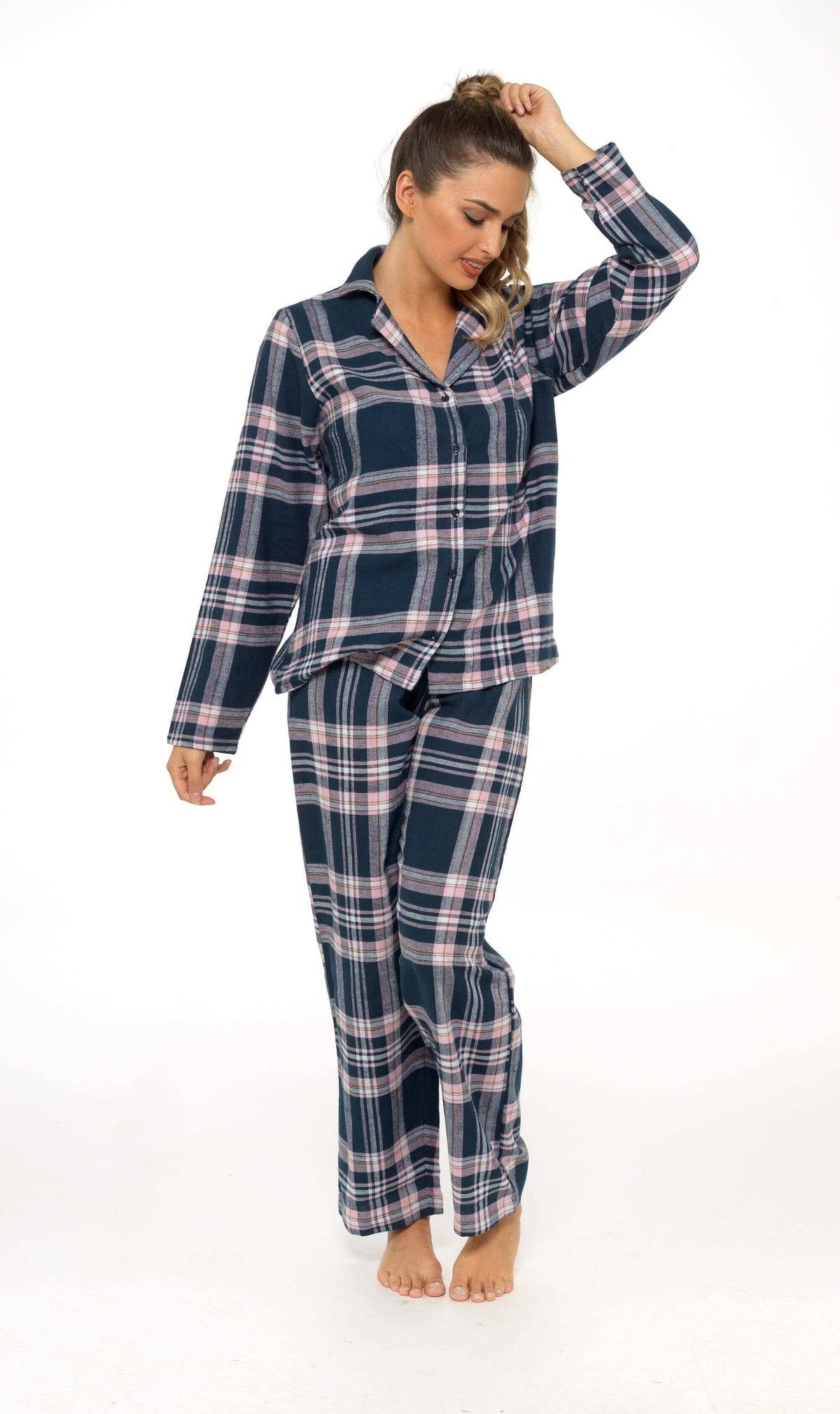 Daisy Dreamer Womens Flannelette Check Pyjama Set Soft Brushed Cotton Easy Care Super Soft Cosy Sleepwear