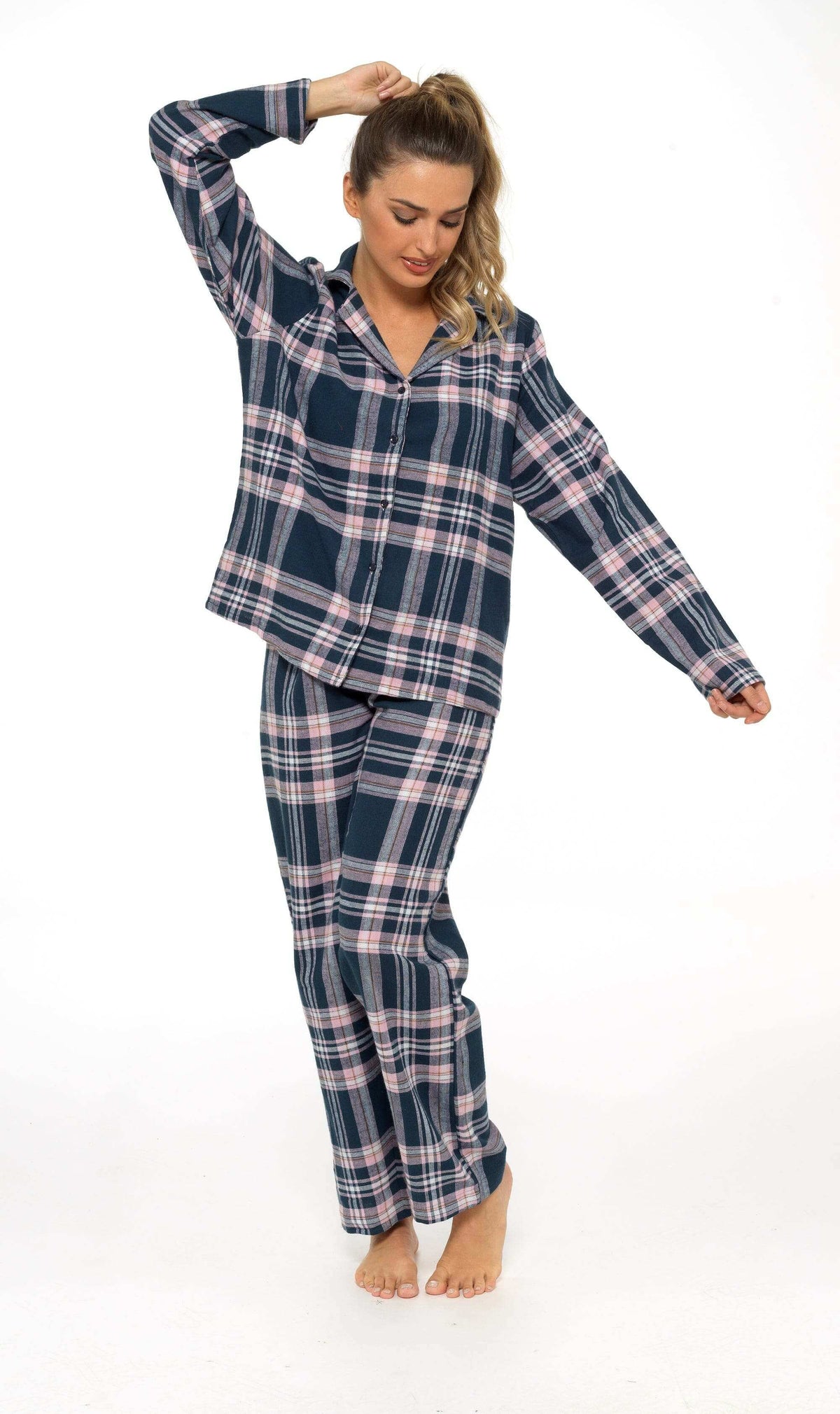 Daisy Dreamer Womens Flannelette Check Pyjama Set Soft Brushed Cotton Easy Care Super Soft Cosy Sleepwear