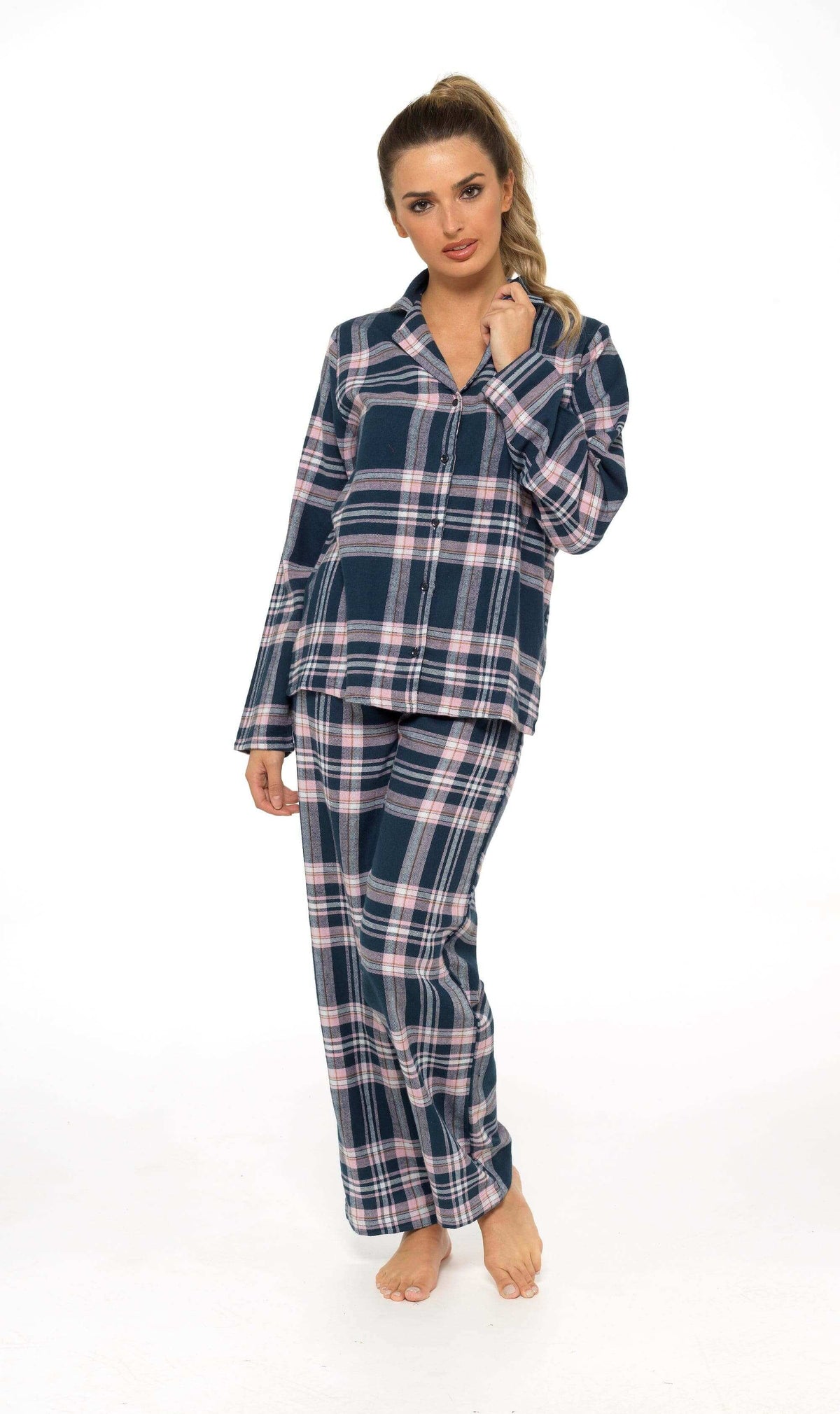 Daisy Dreamer Womens Flannelette Check Pyjama Set Soft Brushed Cotton Easy Care Super Soft Cosy Sleepwear