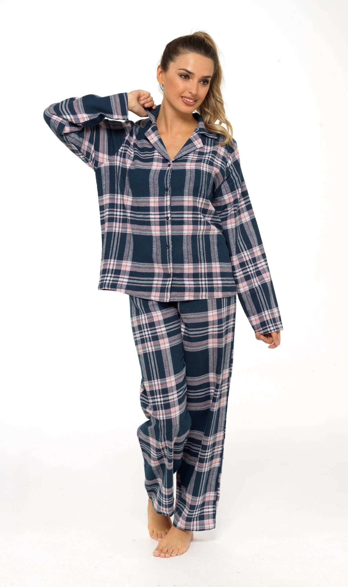Daisy Dreamer Womens Flannelette Check Pyjama Set Soft Brushed Cotton Easy Care Super Soft Cosy Sleepwear