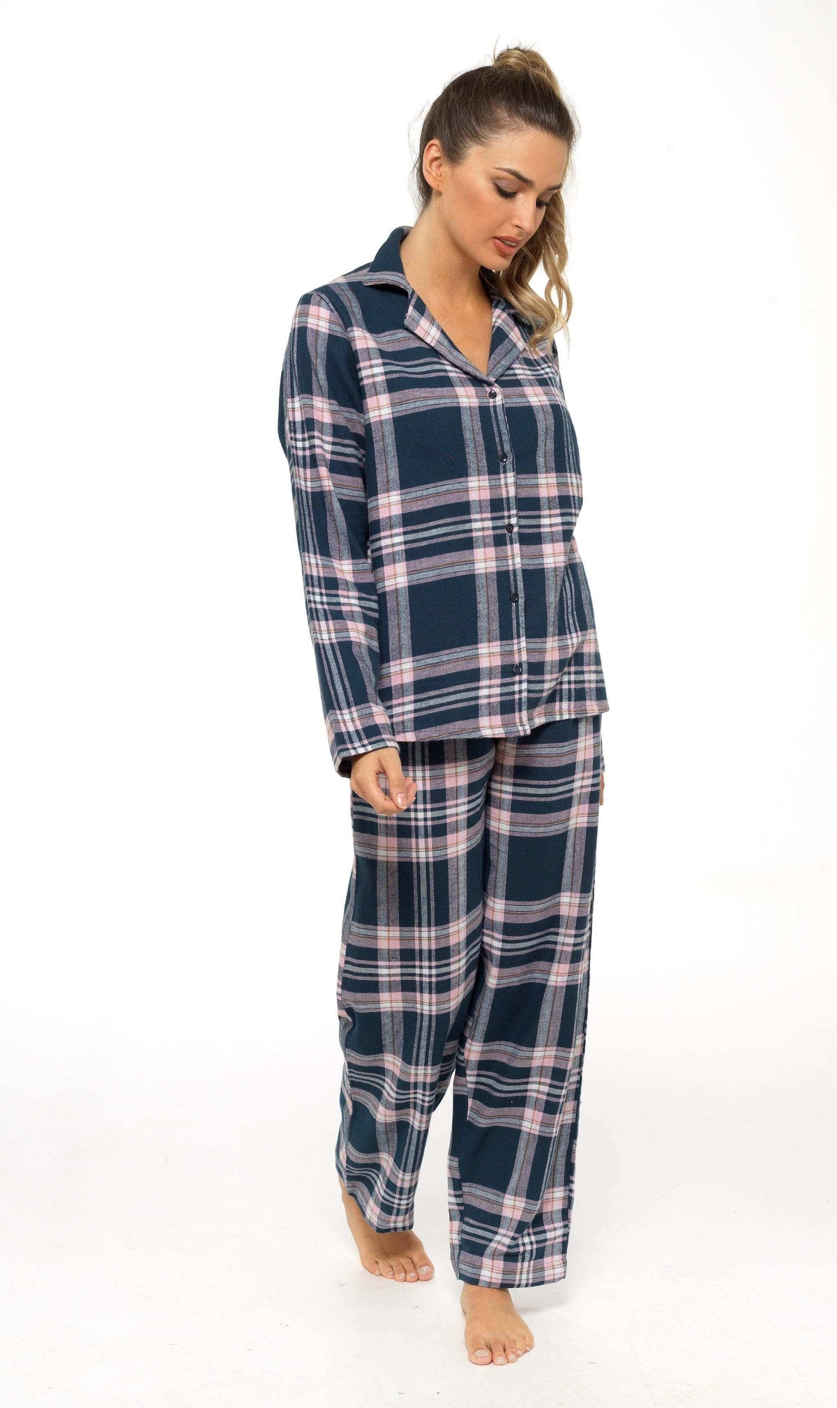 Daisy Dreamer Womens Flannelette Check Pyjama Set Soft Brushed Cotton Easy Care Super Soft Cosy Sleepwear