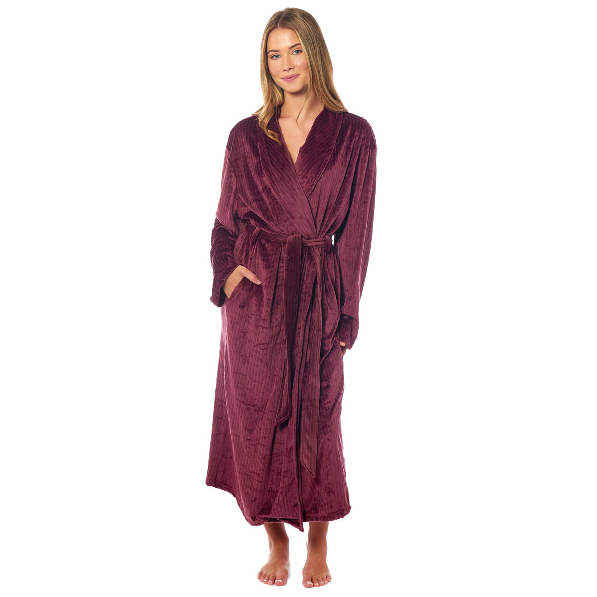 Daisy Dreamer Women's Stripe Jacquard Dressing Gown With Belt Pockets Shawl Collar