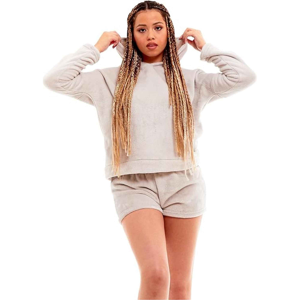 Daisy Dreamer Women's Hooded Fleece Pyjama Set With Shorts Ultra Soft Fluffy Loungewear