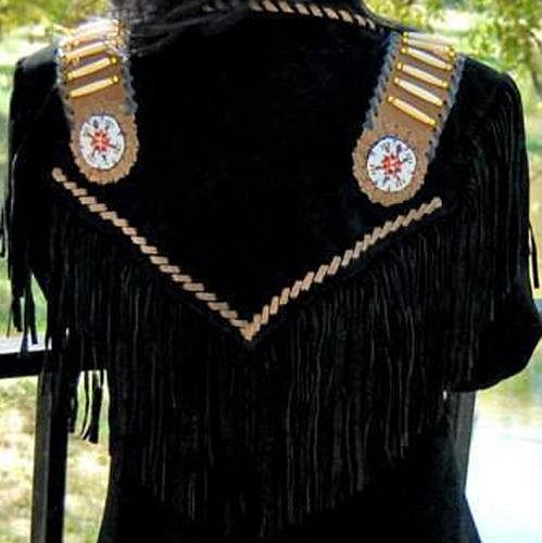 Women Two Tone Western Fringed Queen Coat - Hand Beading, Lacing and Long Fringe