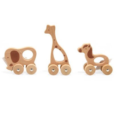 Wooden Animals on Wheels – Push Along Toy for Babies & Toddlers