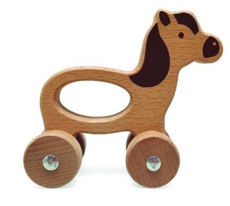 Wooden Animals on Wheels – Push Along Toy for Babies & Toddlers