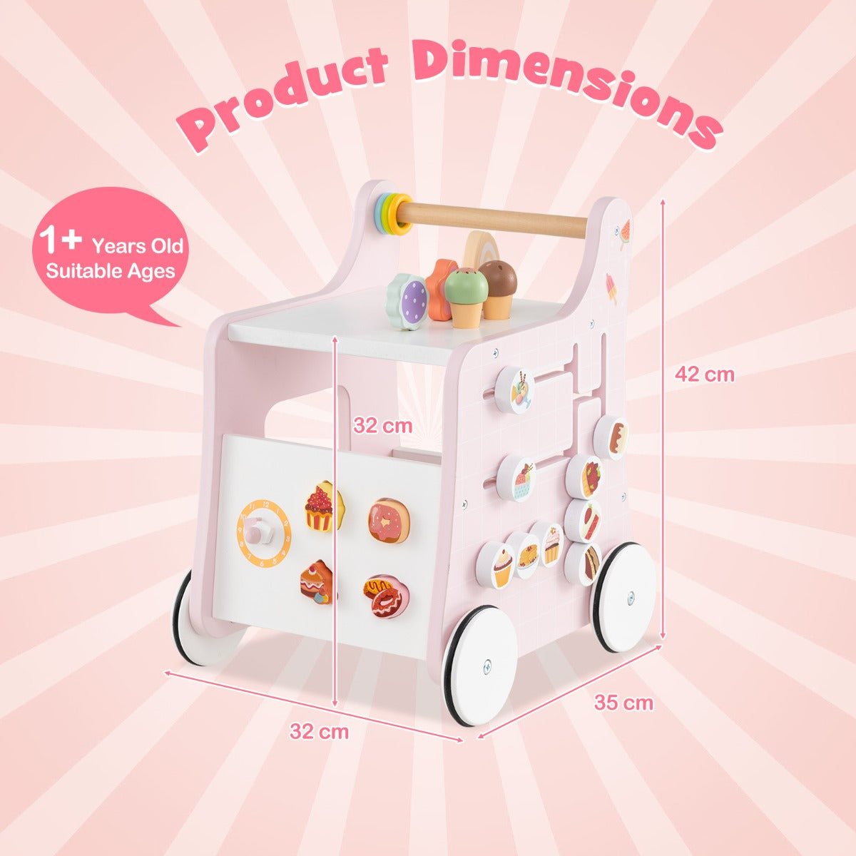 Multifunctional Ice Cream Cart Toy with Sweet Accessories and Smooth Wheels-Green