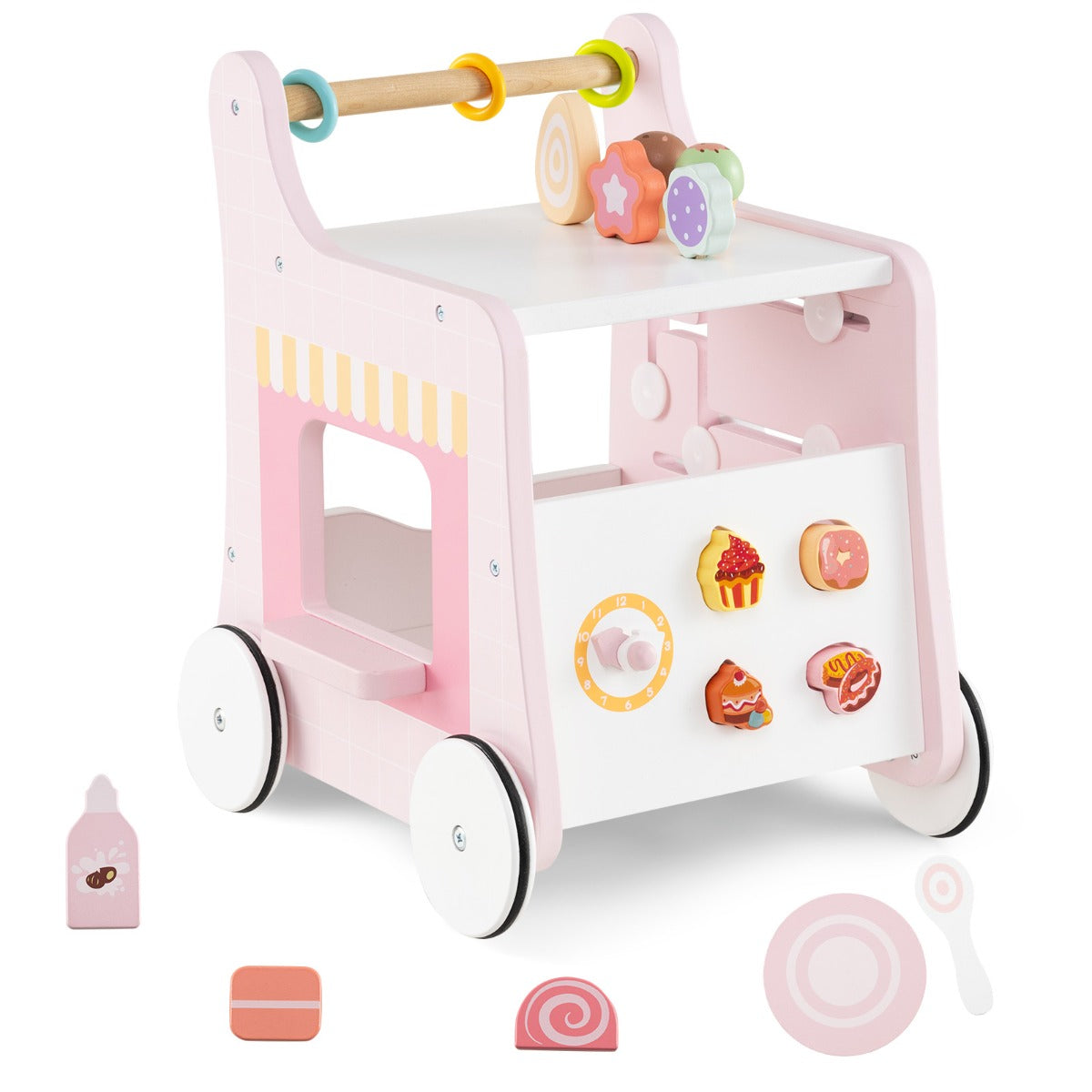 Multifunctional Ice Cream Cart Toy with Sweet Accessories and Smooth Wheels-Green