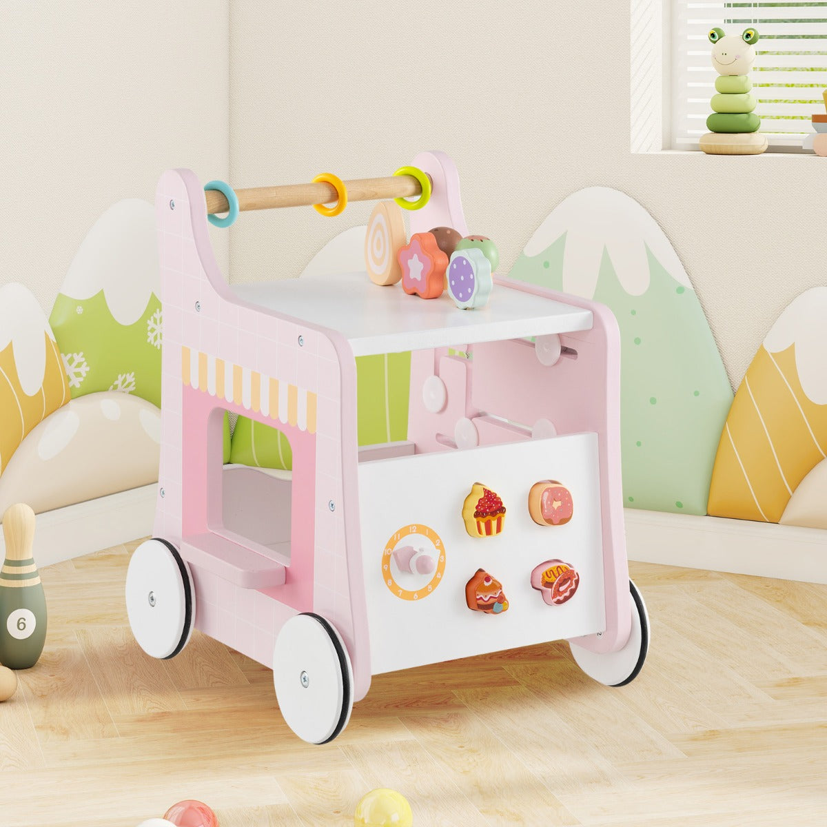 Multifunctional Ice Cream Cart Toy with Sweet Accessories and Smooth Wheels-Green