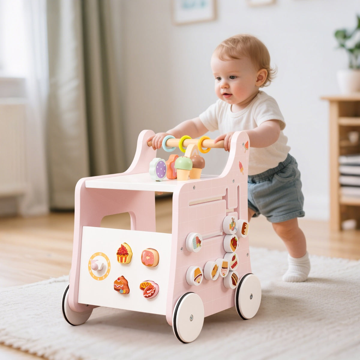 Multifunctional Ice Cream Cart Toy with Sweet Accessories and Smooth Wheels-Green