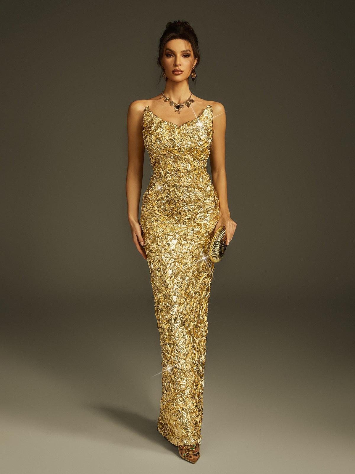 Zyrra Strapless Foil Split Maxi Dress